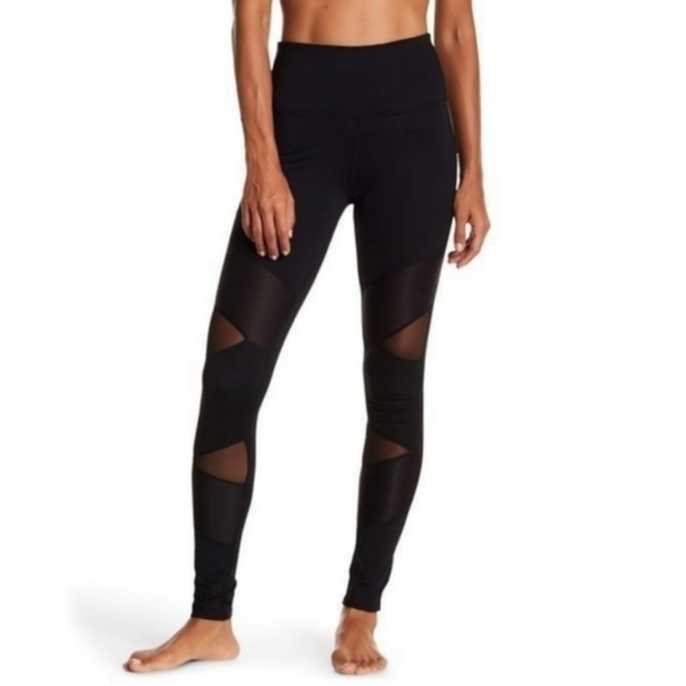 Black high waisted leggings with mesh details